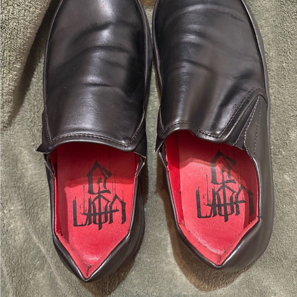 Kat Von D Black Leather Loafers with Red Interior